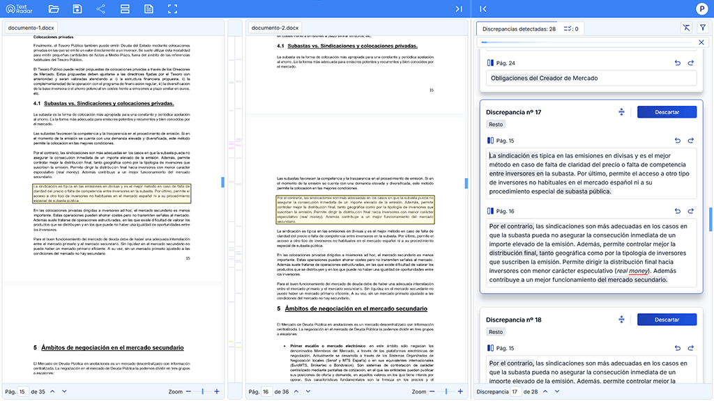 Text Radar permite gestionar las discrepancias encontradas